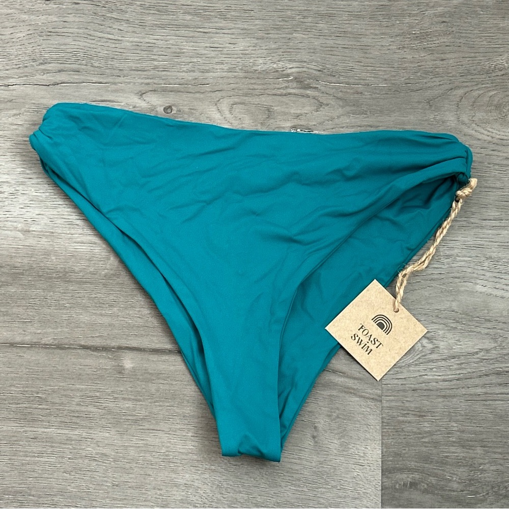 NWT toast swim bikini bottoms high waisted blue turquoise size small Womens